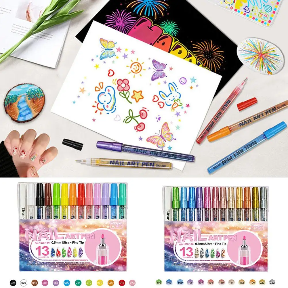 12가지 색상 아크릴 네일 아트 펜 0.5mm 미세 팁 방수 페인트 마커 빠른 건조 DIY 드로잉 디자인 도구용 컬러