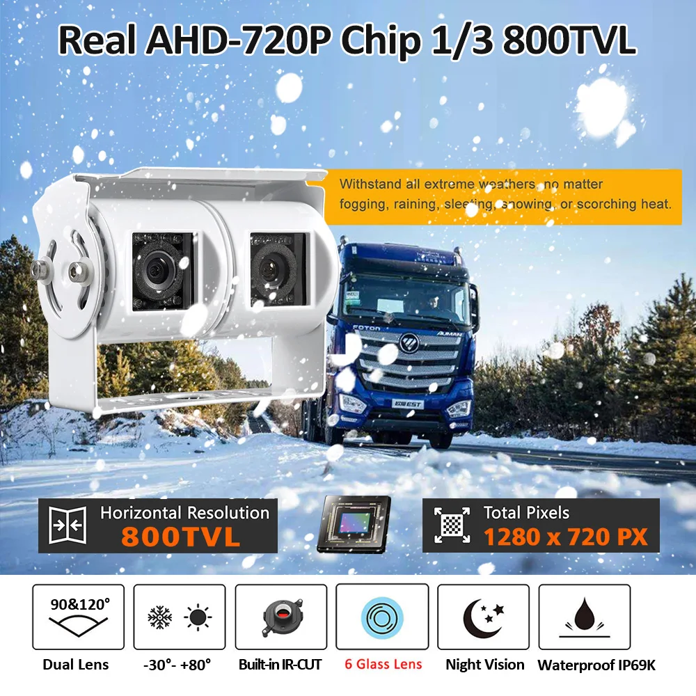 AHD 720P 리버스 카메라 키트, 화이트 트윈 렌즈 리버스 카메라, 피아트 두카토, 스프린터, 비아노, 폭스바겐 T5 크래프터, 기타 밴
