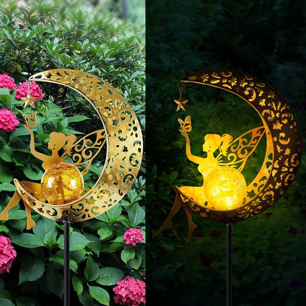 Waterproof Iron Pathway Stake Light with Crackle Glass Globe