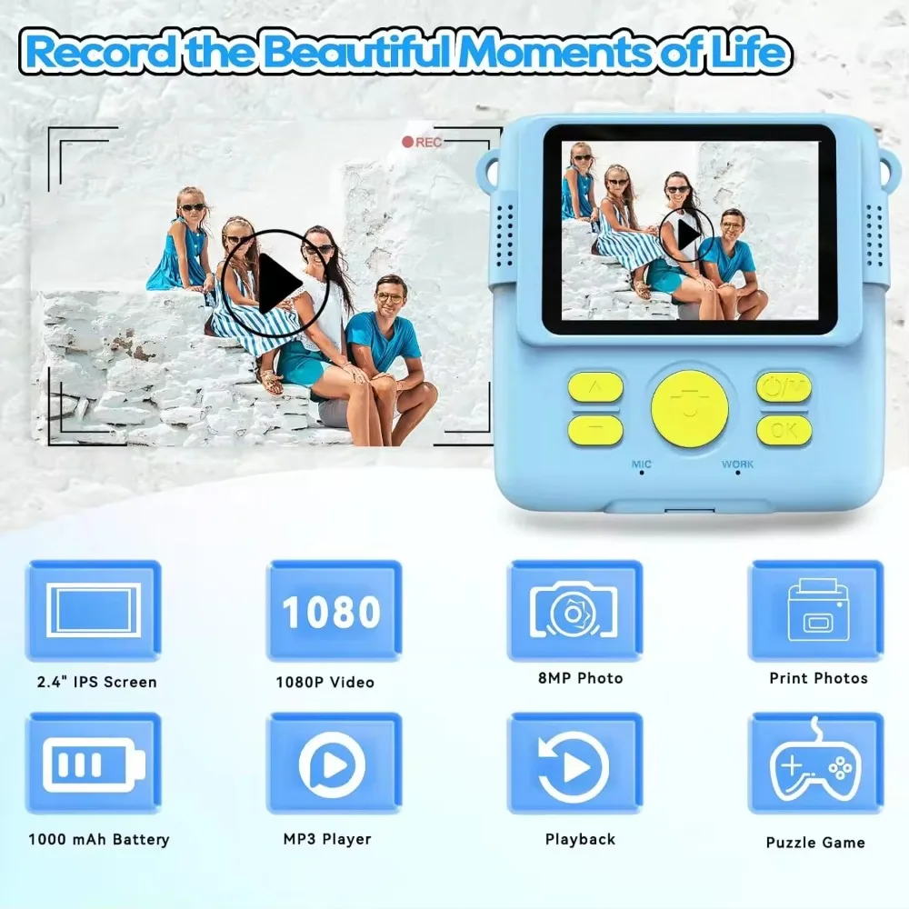 Digital Camera Instant Print Camera for Kids Mini Polaroid Camera Thermal Print Instant Photography Gift for Children Birthday Gift Kids