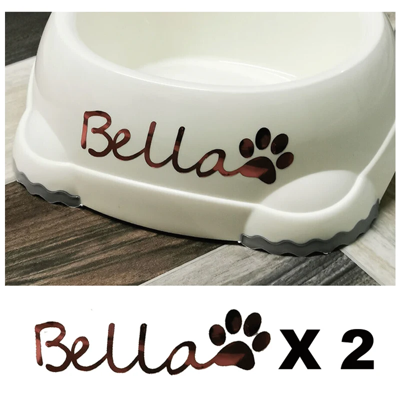 

2 X Personalised Dog Name Bowl Stickers Pet Water Food Dish Decoration Decal Cute Waterproof Paw Print Decal