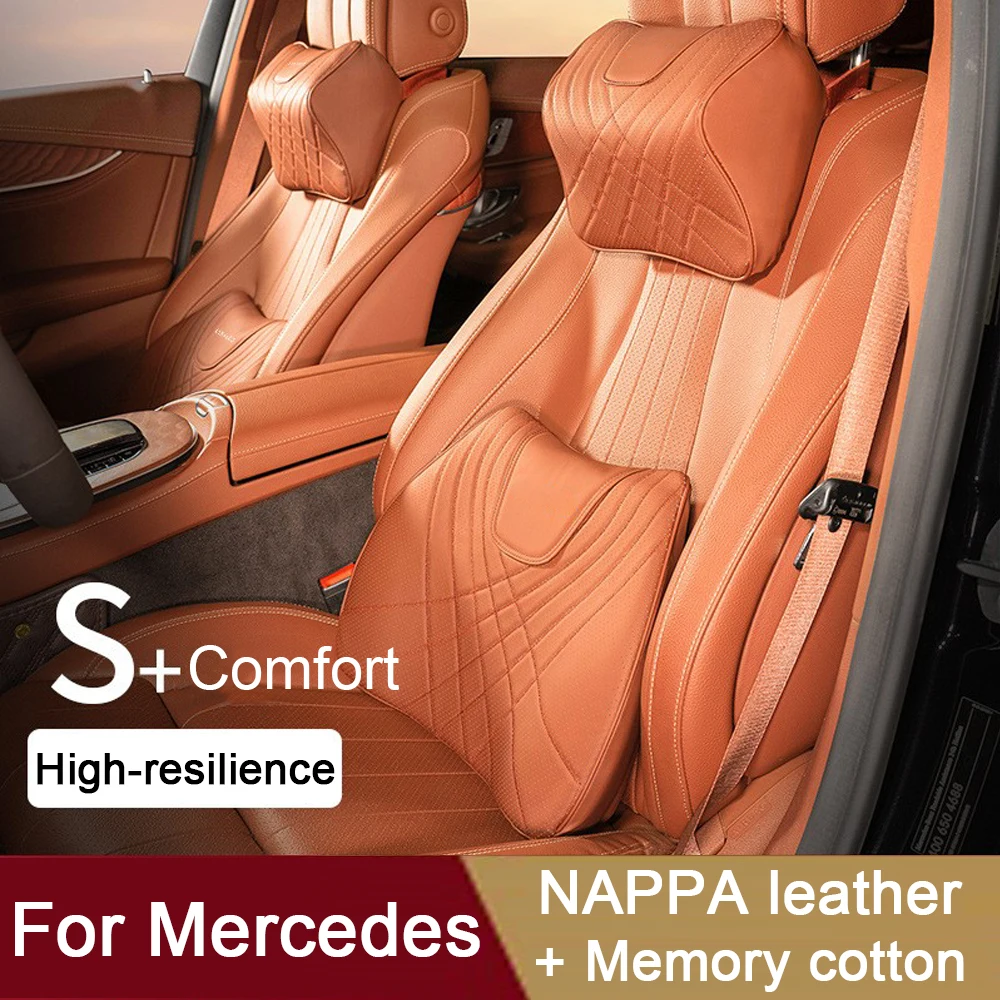 Non-slip Seat Cushion For Back Pain NC Car Cushion Napa Leather Car Seat Rest Cushion Car Lumbar Cushion For Mercedes Benz Maybach S-Class Lumbar Support Cushion Car Accessories (Black Car Seat Cushions