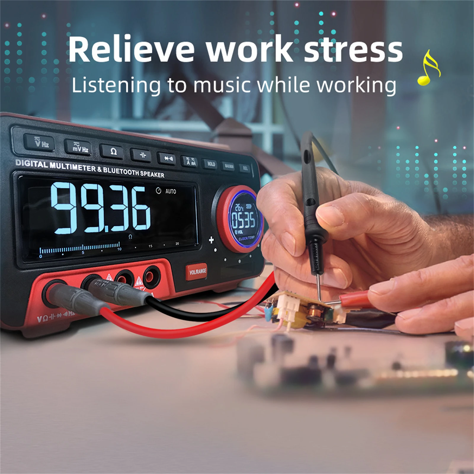 

Dual Screen Desktop Digital Smart Multimeter EBTN 19999 Display Wireless Speaker Voltage Current Cap Hz Tester