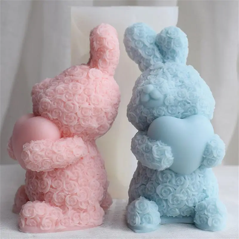 

Hold Love Rose Rabbit Silicone Candle Mold DIY Cute Bunny Candle Plaster Resin Soap Mold Cake Decoration Valentine's Day Decor