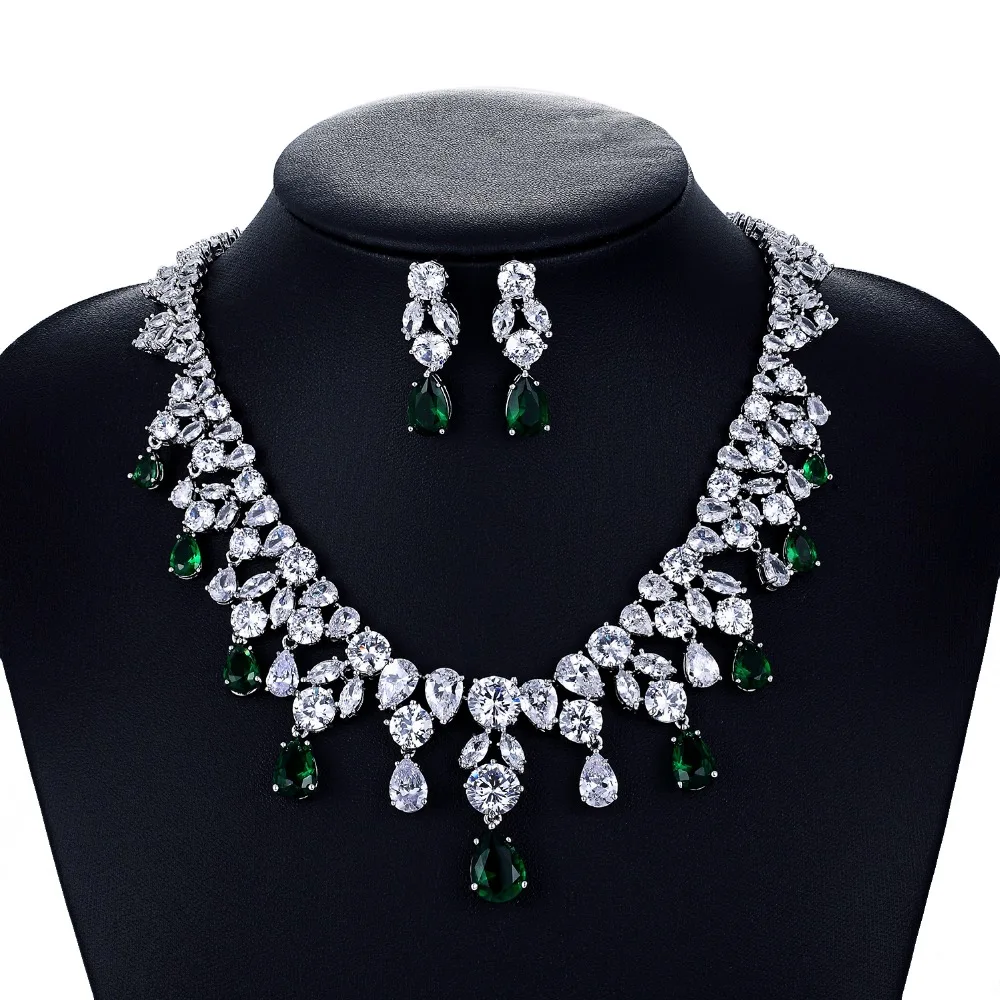 

Luxury CZ Cubic Zirconia Bridal Wedding Necklace Earring Set Jewelry Sets for Women Accessories