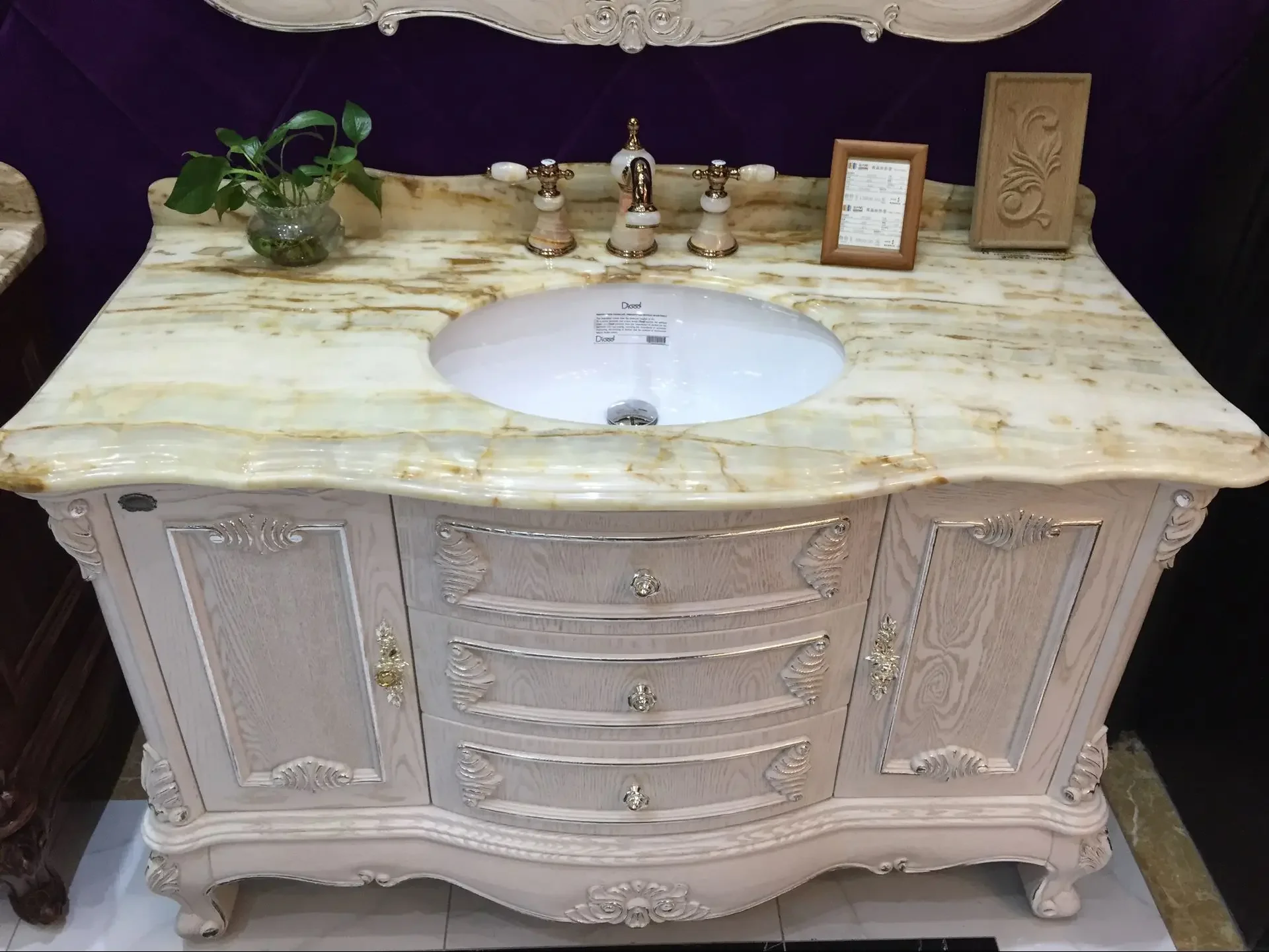 Antique Bathroom Cabinet Combination Solid Wood American Marble Wash Basin Wash Face