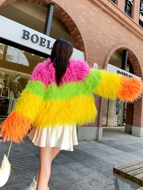 Colourful Block Faux Fur Jacket 2