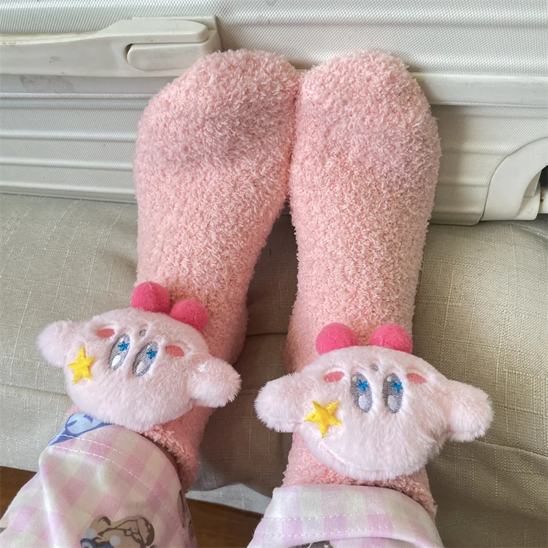 

Stars Kirby Coral Plush Socks Girl Autumn and Winter Plush Thickened Home Sleep Socks Cute Cartoon Children Plush Floor Socks