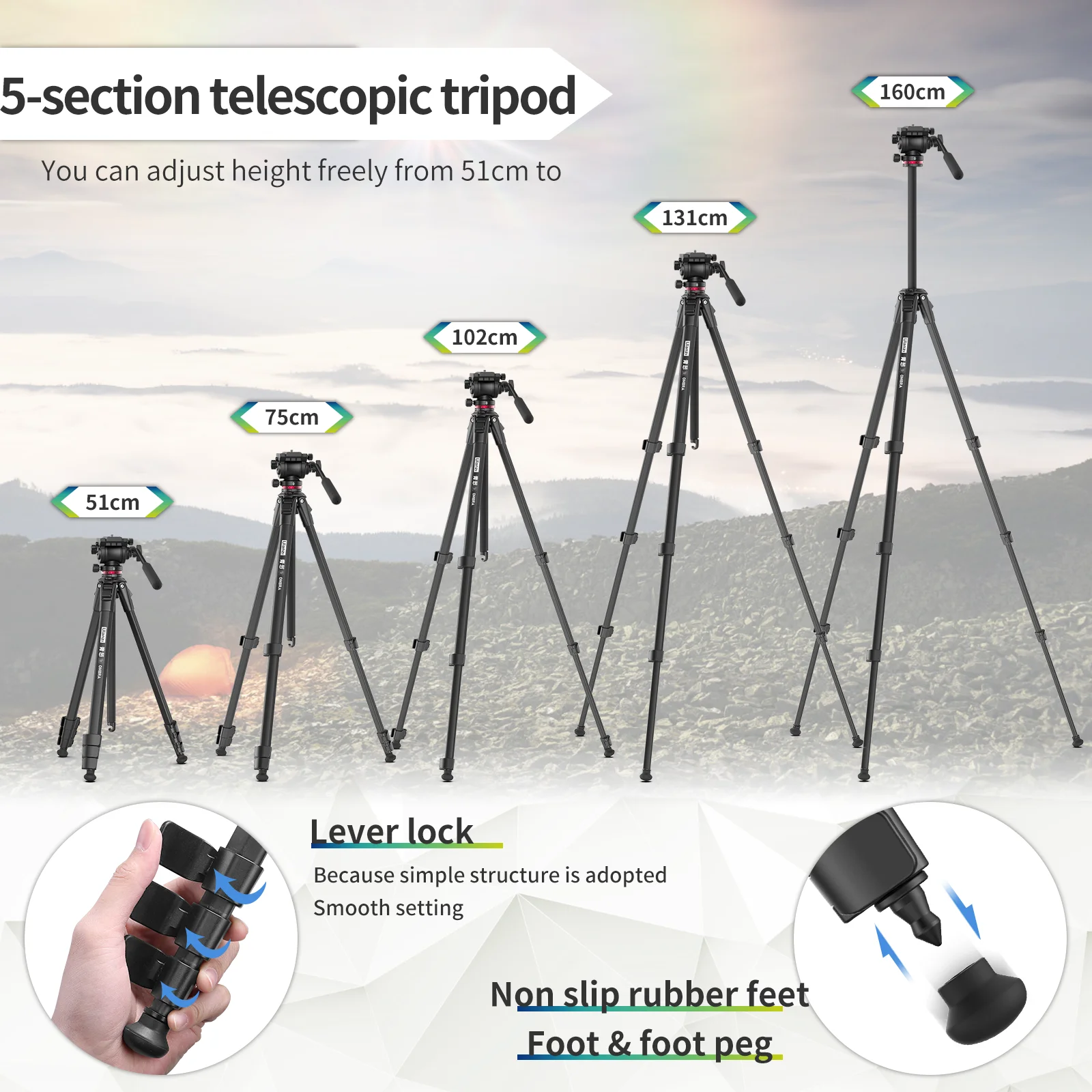 Ulanzi OMBRA Aluminum Video Travel Tripod Fulid Head 6KG Load