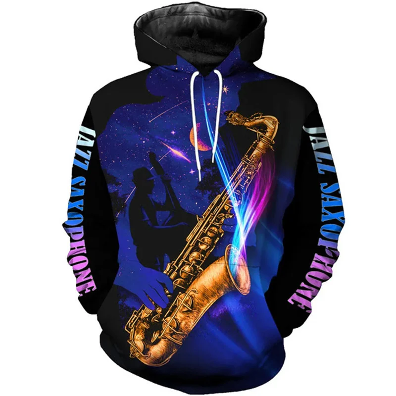 thumbnail image 1 of Sudadera con capucha con estampado 3D de saxofón para hombre, instrumentos musicales, moda, manga larga, sudaderas casuales con gráficos de saxofón, 1 of 4