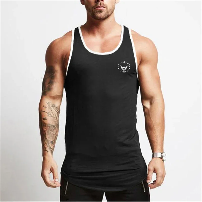 Gym Bodybuilding Sports T-shirt Workout Muscle Vest Fitness Cotton Breathable Sleeveless T-shirt Men Training Tank Tops 5