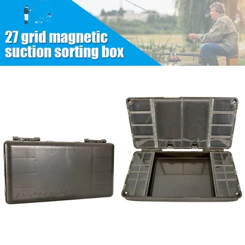 Carp Fishing Organizer Box Portable Fishing Tackle Storage Organizer 27 Grid Magnetic Compartments Fishing Gear Accessories