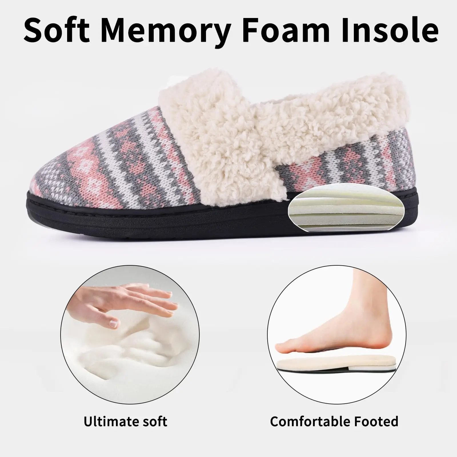 Shevalues Fuzzy Memory Foam Slippers For Women Winter Fluffy Furry House Slippers Indoor Non-slip Unisex Cotton Shoes Plus Size 3