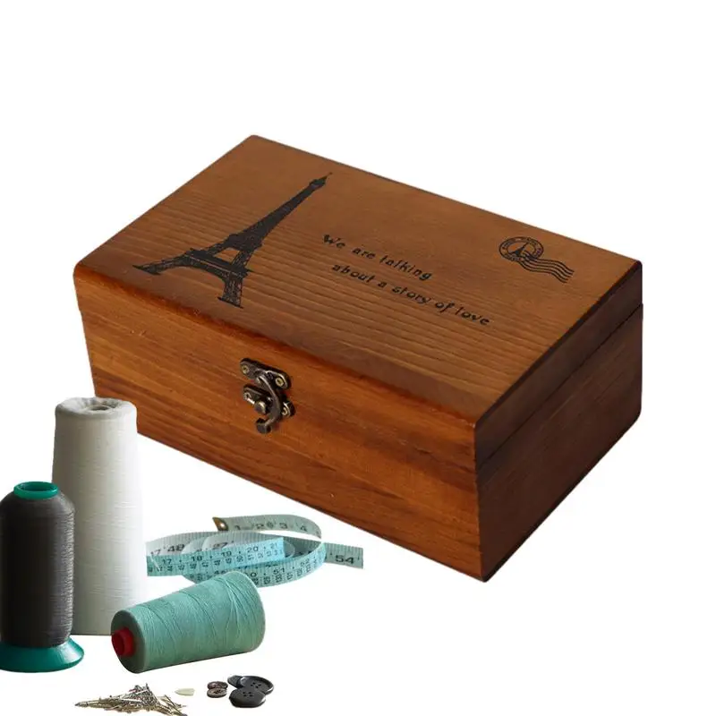 

Деревянная корзина для шитья, органайзер, коробка для ниток, шитье, навесная крышка, принадлежности для шитья и аксессуары «сделай сам»