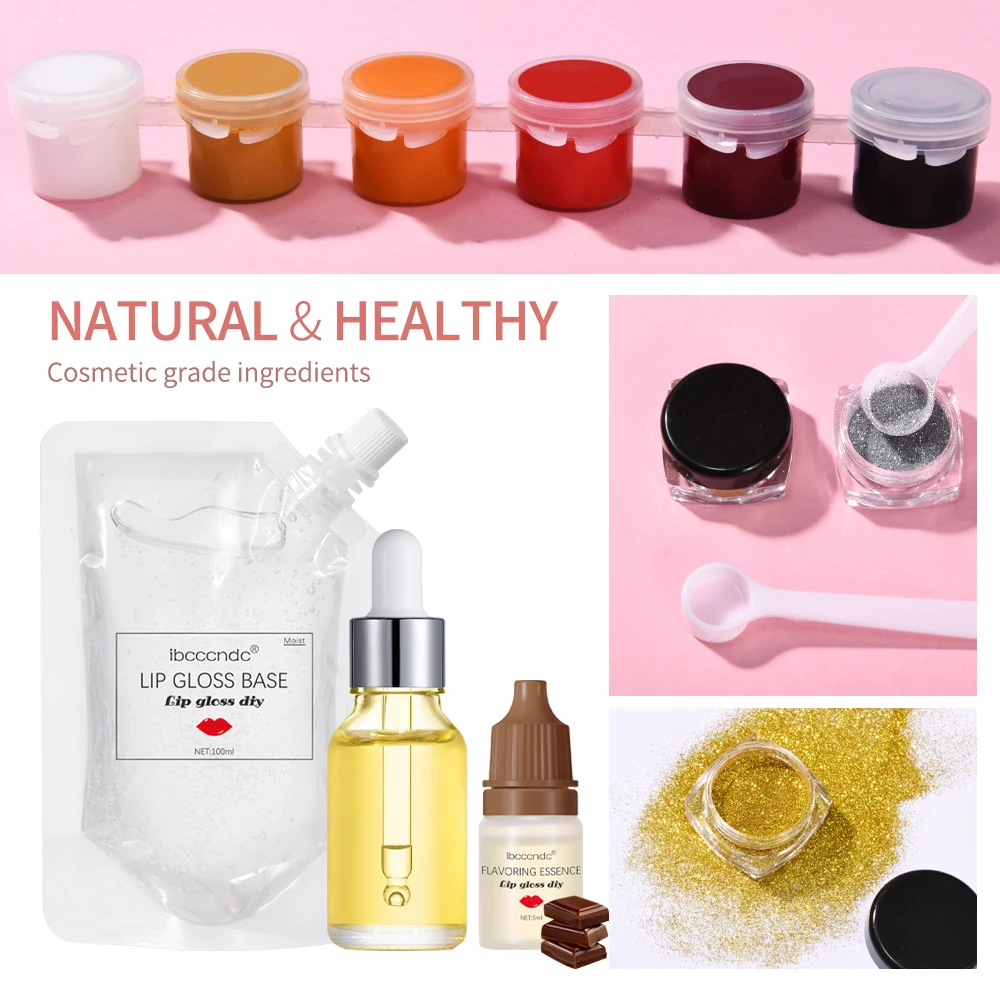 DIY Lip Gloss Kit Moisturizing Clear Lip Gloss Base Gel 100ml With Lipgloss Tubes Pigment Powder Glitter Flavor Essence Oils