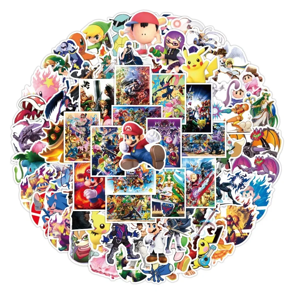 Anime stickers 50/100Pcs Game Smash Pokemon Mario Kirby Stickers