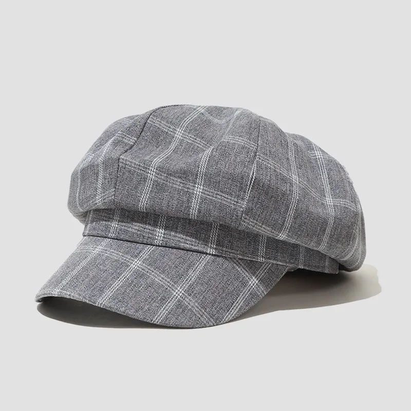 Women Beret Spring Summer Korean Style Striped Octagonal Cap Plaid Newsboy Cap Sun Hat