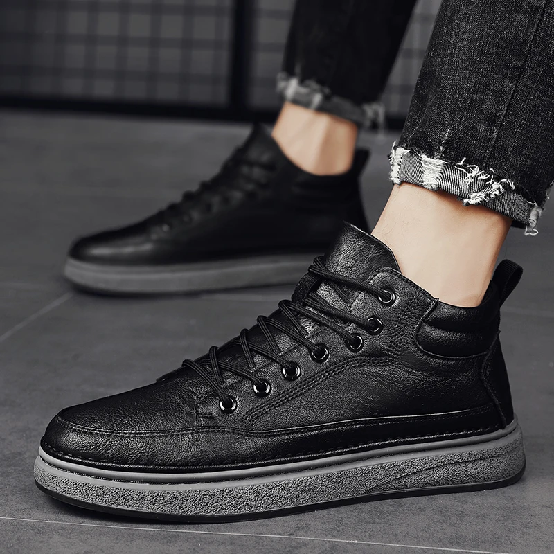 

Fashion Casual Men Boots lace up Mens Thick Ankle Boots Trendy Comfortable Mens Shoes Mens Black Motorcycle Boots men