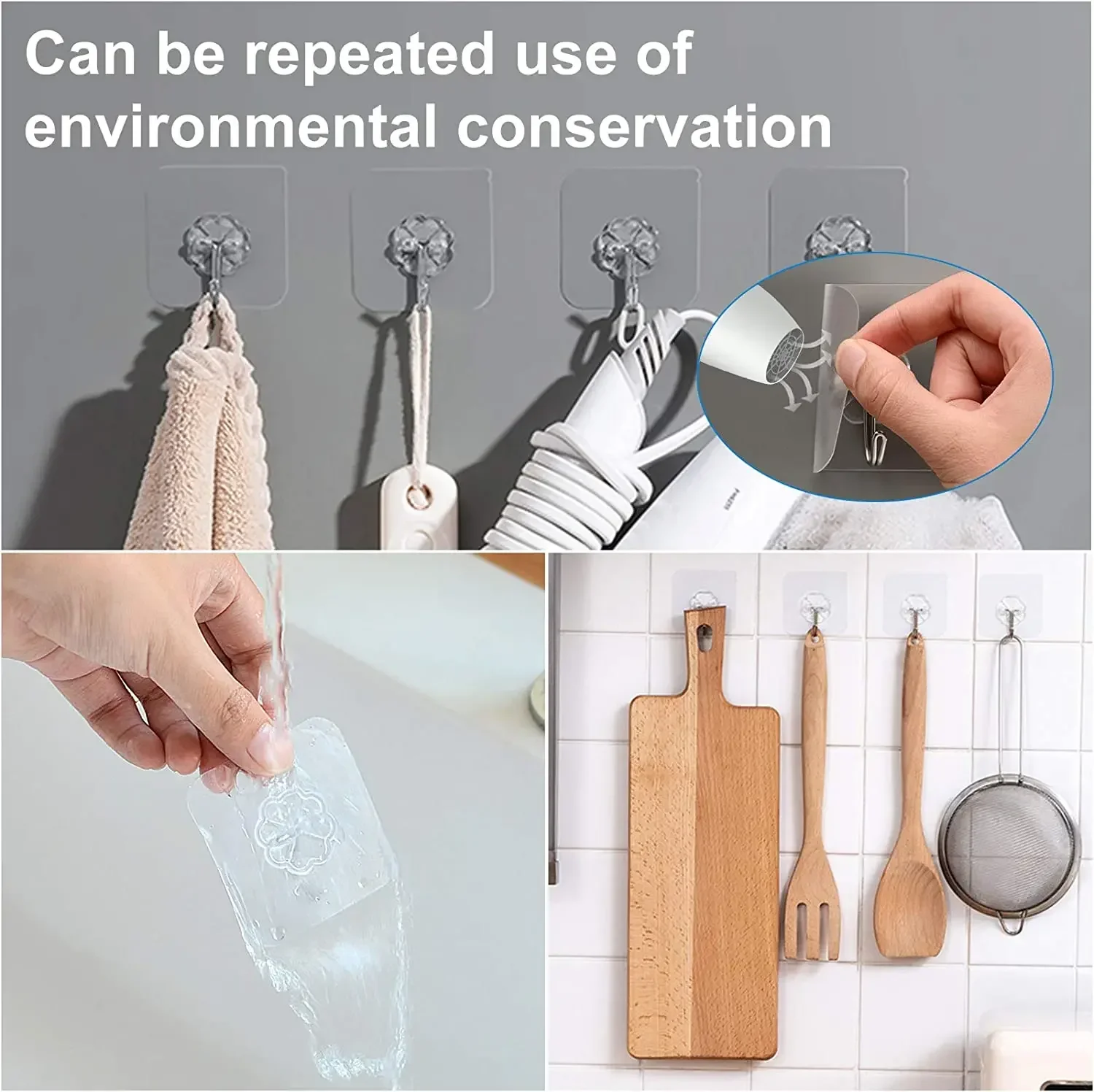 Self Adhesive Hooks Heavy Duty Wall Hooks Transparent Multi-Purpose Hooks Door Key Towel Wall Hook for Bathroom Kitchen Home