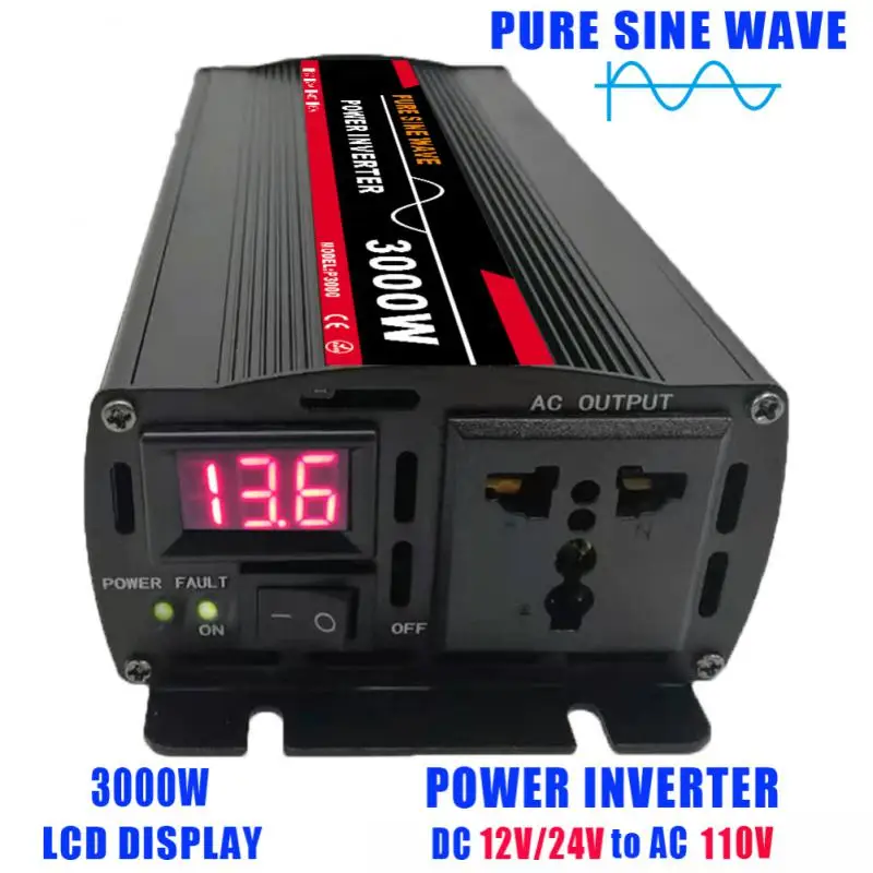 

3000W Pure Sine Wave Car Inverter DC 12v 24v To AC 220V Power Inverter For Solar Panel LED Display Transformer For Home Camping