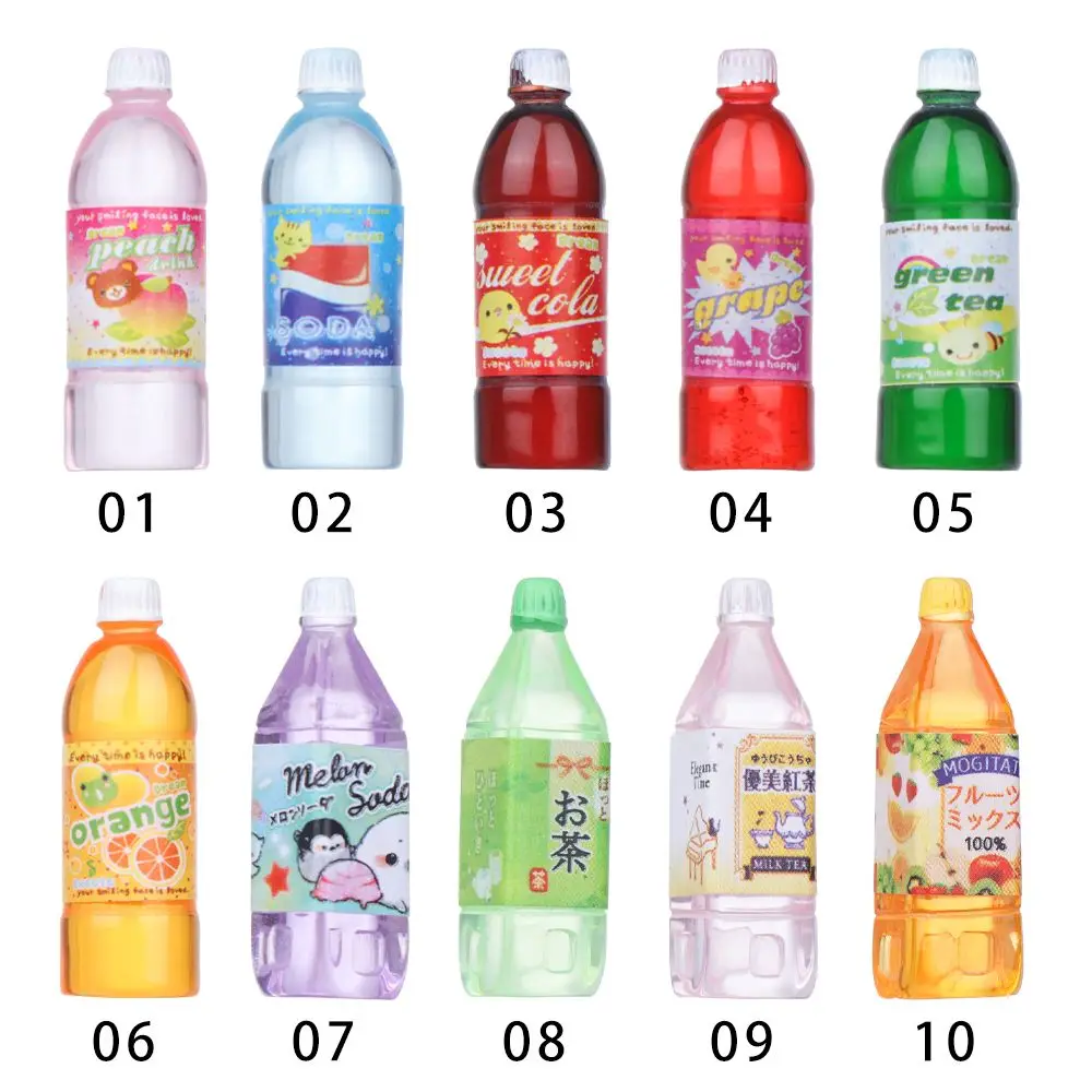 10 Styles Mini Drink Juice Bottles Dollhouse Miniatures Doll Food Kitchen Living Room Accessories ob11 Model Shooting Props