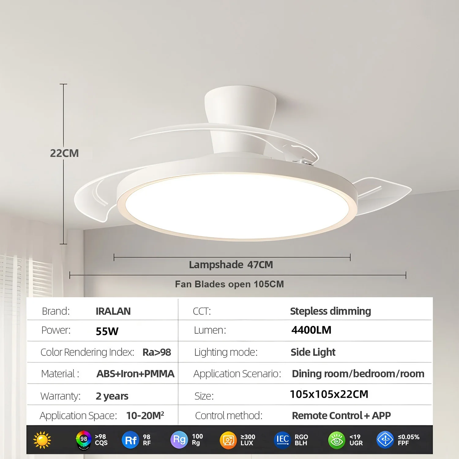 Silent Ceiling Fan Light for Bedroom Decorative Lighting Lamp Air Invisible Blade Retractable Smart Ceiling Fan with Light