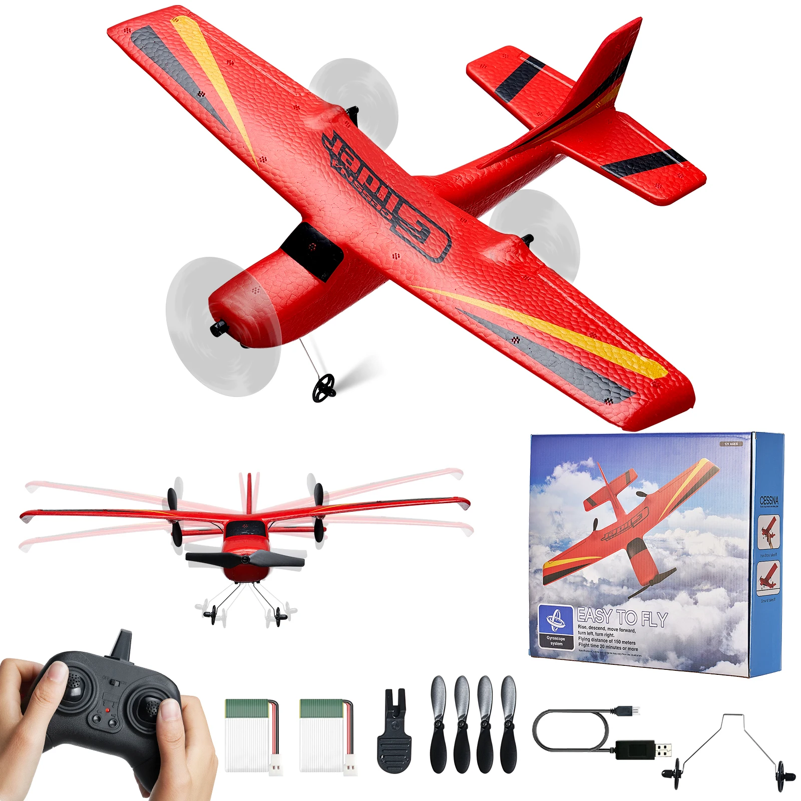 SucceBuy Z50 RC Plane 2.4G 2CH Remote Control Fighter Fixed Wingspan Glider 6-Axis Outdoor RC Warbird Airplane Toys Gifts