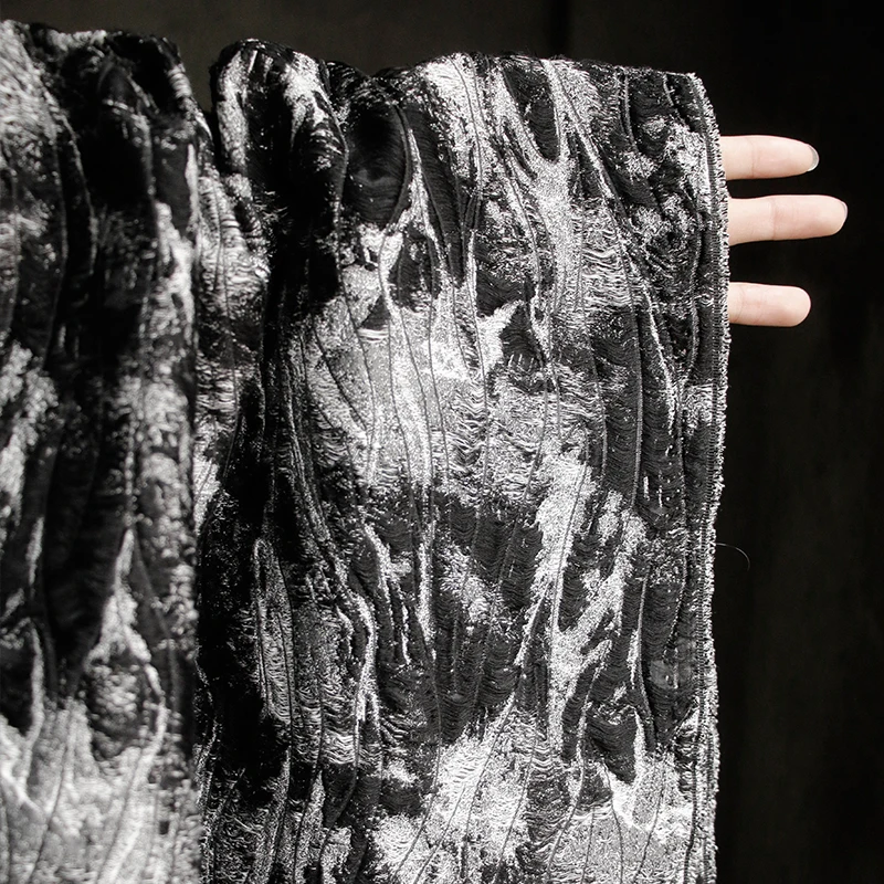 High-end Artistic Black and White Old Ragged Double-layer Texture Three-dimensional Thick Fabric Clothing Designer Fabric