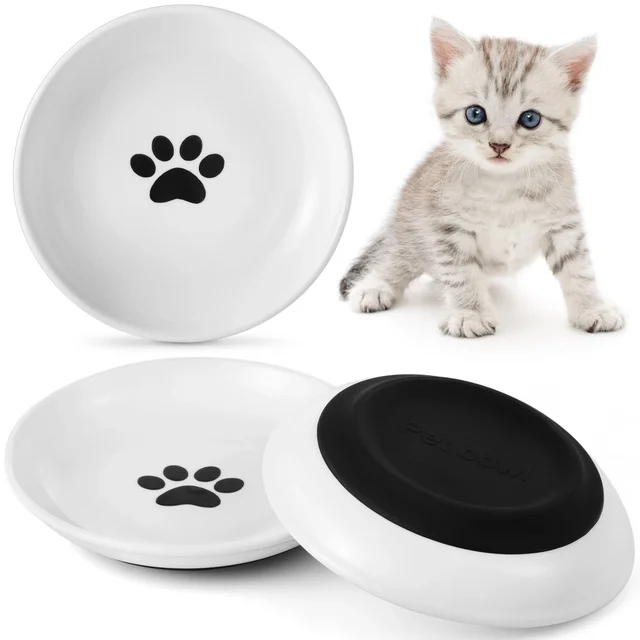 3Pcs Ceramic Cat Bowls No Whisker Fatigue Wide Shallow Cat Dishes With Non-Slip Silicone Bottom Pet Cat Food Water Plates Bowls 3Pcs Ceramic Cat Bowls No Whisker Fatigue Wide Shallow Cat Dishes With Non-Slip Silicone Bottom Pet Cat Food Water Plates Bowls