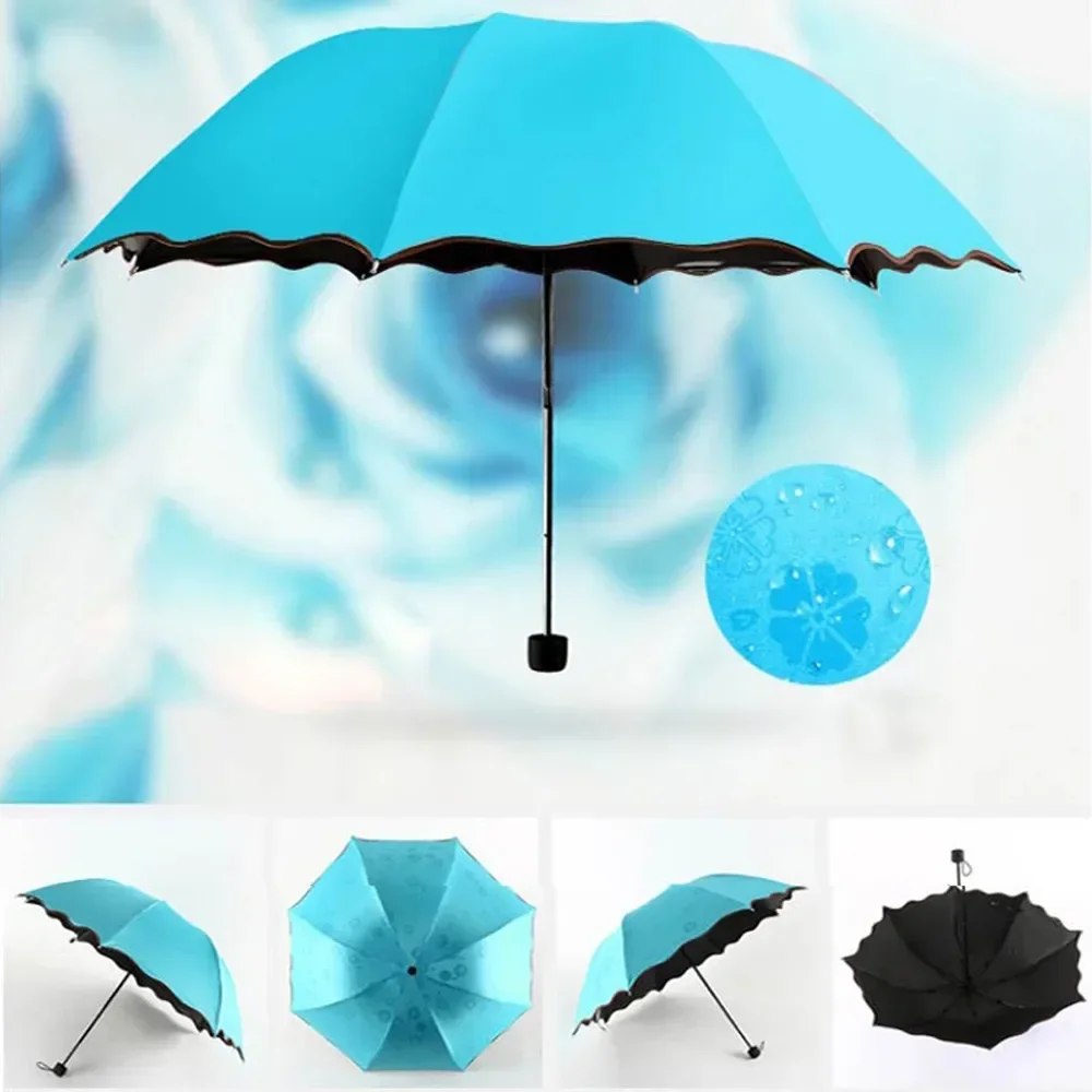 Lady UV Protection Solid Color Sun Umbrella Windproof Travel Umbrella Portable Mini Water Encounter Flowering Sunny Umbrella