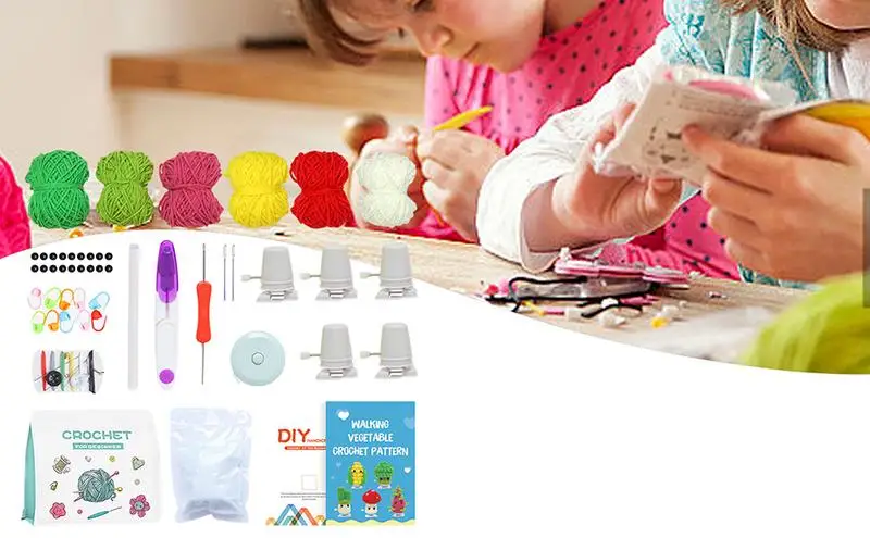 

Crochet Kit For Beginners Cute Vegetable Plant Crochet Kit Multi-color Storage Kits For Portable Hand DIY Knitting Tools 1pc