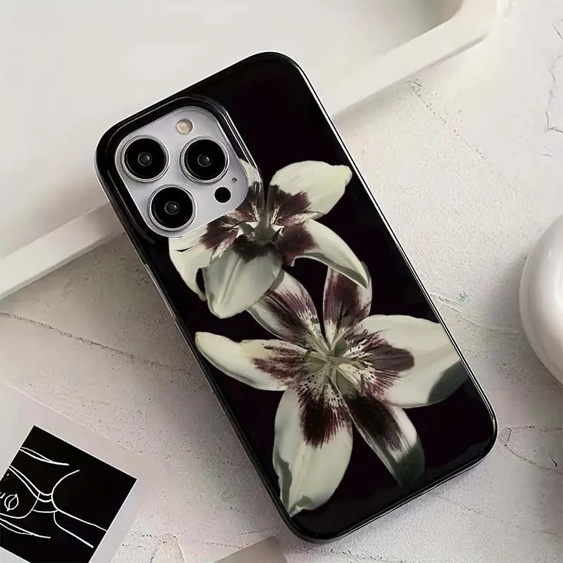 Lily Orchid Flower Print Phone Case - Shockproof Cover for iPhone 11-17 Series