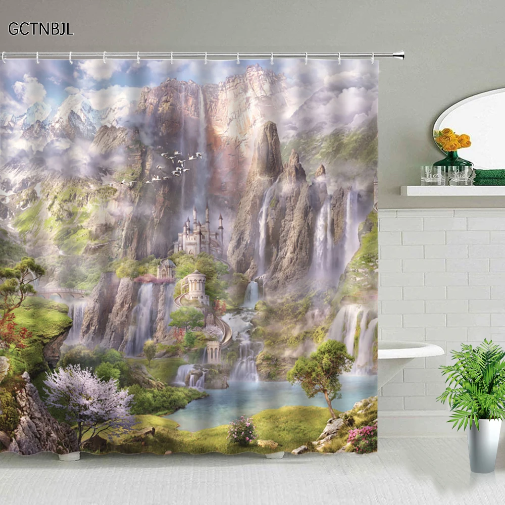 

Занавеска для душа в ванную комнату, занавеска из полиэстера с изображением сказочного водопада, с крючком, декоративная ткань для дома