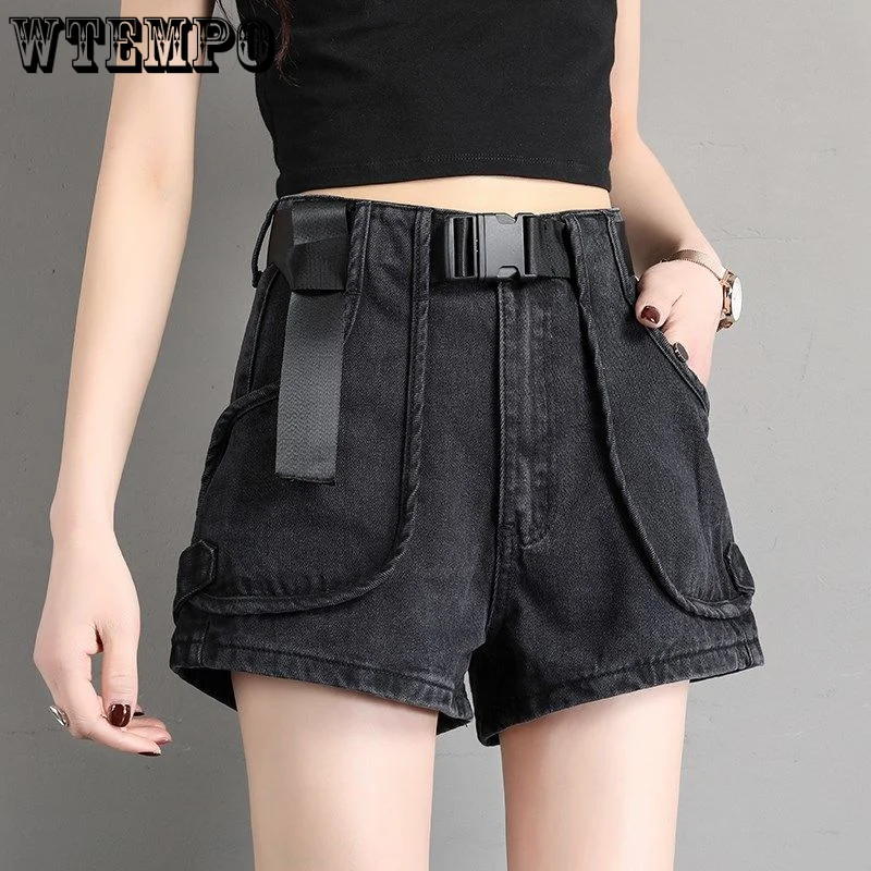 

WTEMPO Sexy Black Denim Shorts Women Spring/Summer 2023 New Vintage High Waist Korean Loose Streetwear Y2k Clothe Drop Shipping