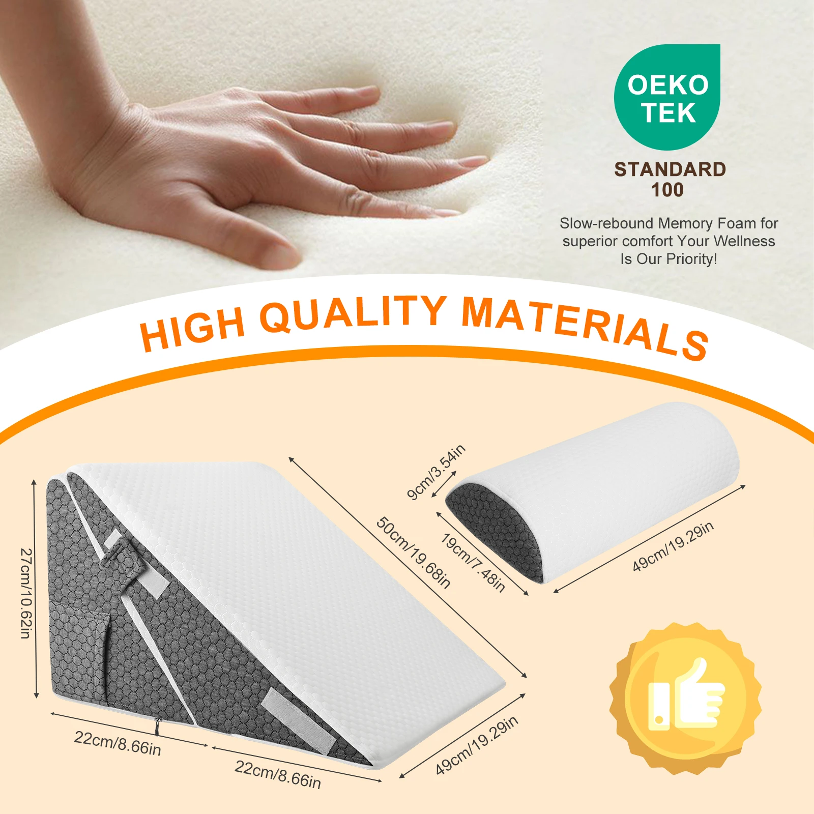 Wedge Pillow 12-in-1 Memory Foam Sleeping Support Pillow Headrest Adjustable Incline Cushion For Acid Reflux, Back Pain, Snoring 2