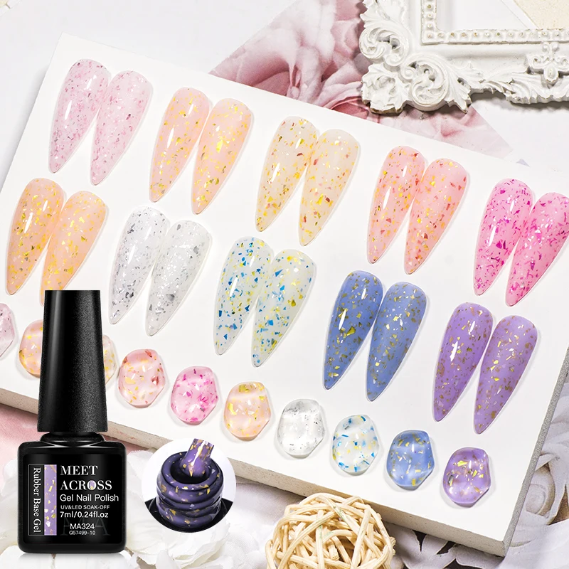 7ML Gold Glitter Rubber Base nail polish Milky White UV Construction Gel Semi Permanent Varnish Soak Off UV LED Nails Art