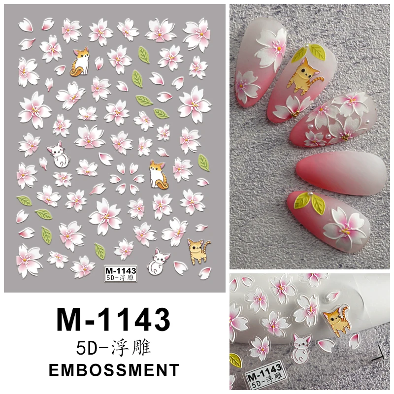 Nail Stickers Nail Art Stickers Decals 5D Embossed Self-Adhesive Cartoon Flower Butterfly Star Nail Stickers