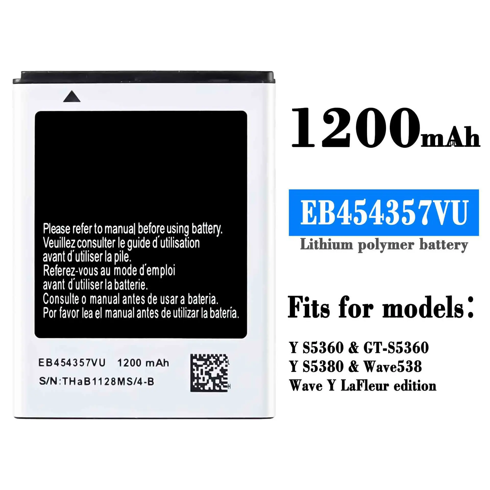 

For SAMSUNG EB454357VU 1200mAh Battery Galaxy Y S5360 Wave538 Y Pro B5510 Wave S5380 Pocket S5300 Chat B5330 New Bateria