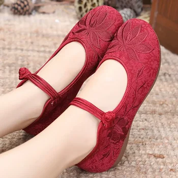 Women Retro High Quality Red Embroidery Ballet Shoes Lady Casual Sweet White Anti Skid Hemp Flat Shoes Zapatos Mujer E6184x 1