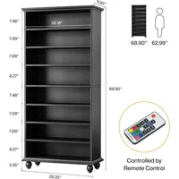 69-Inch Tall Bookcase with LED Lighting, Modern 9-Tier Freestanding Bookshelf with Solid Wood Legs, Wooden Open Display Shelf 2