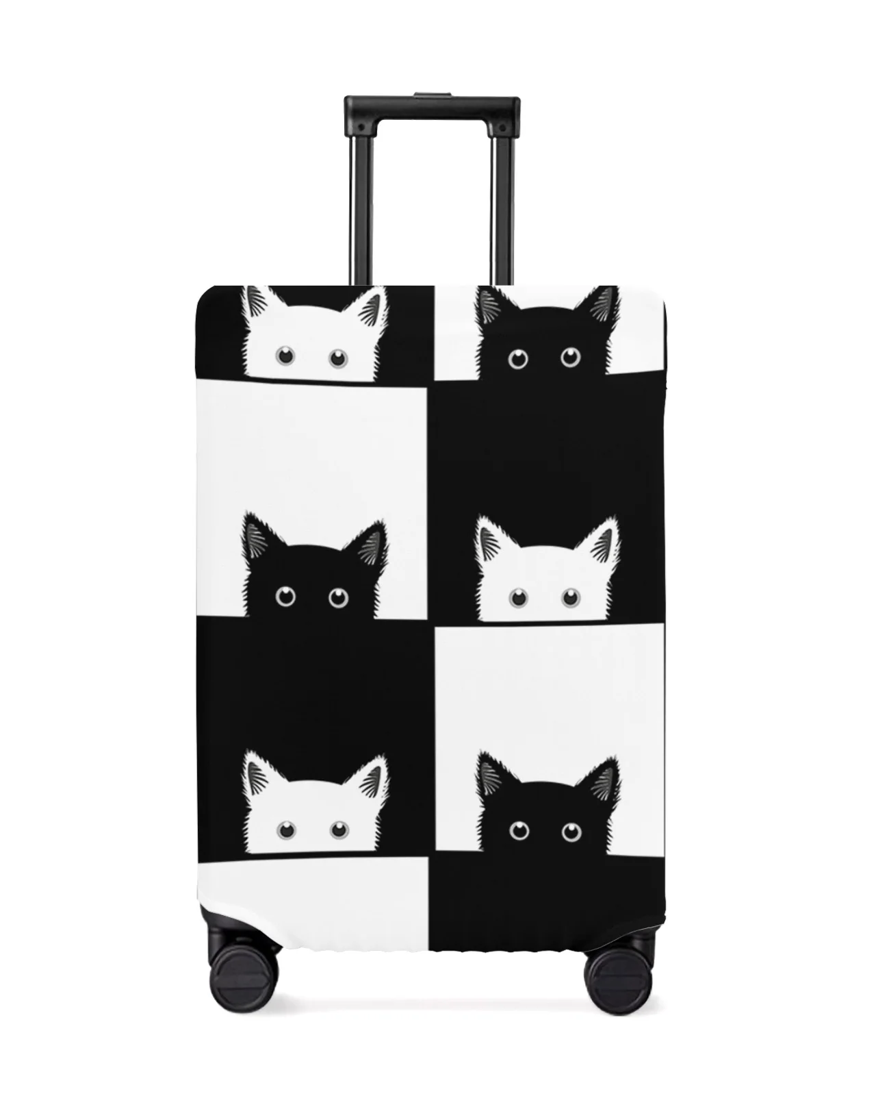 幾何学的な市松模様のトラベルスーツケース伸縮性のある荷物カバー防塵ケース保護スリーブ黒白猫アクセサリー