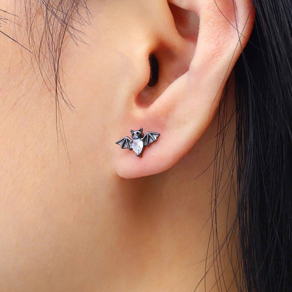 Halloween 925 Argento Sterling Marrone Pipistrello Orecchini