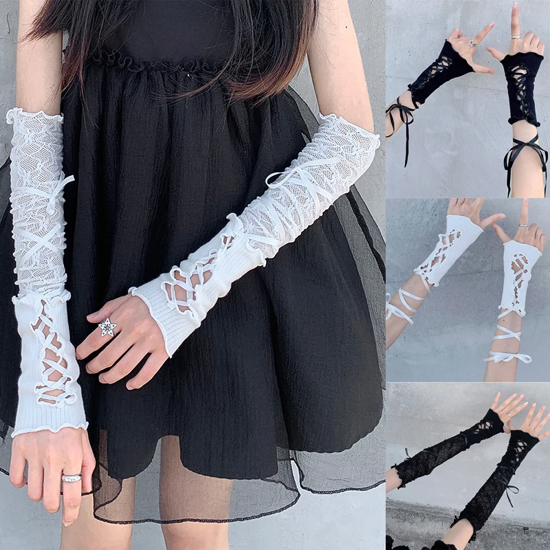

Lace Fungus Sleeves for Women Summer Thin Sun Protection Strap Gloves Y2K Hot Girl Strappy Ballet Lolita Jk Diy Strap Oversleeve