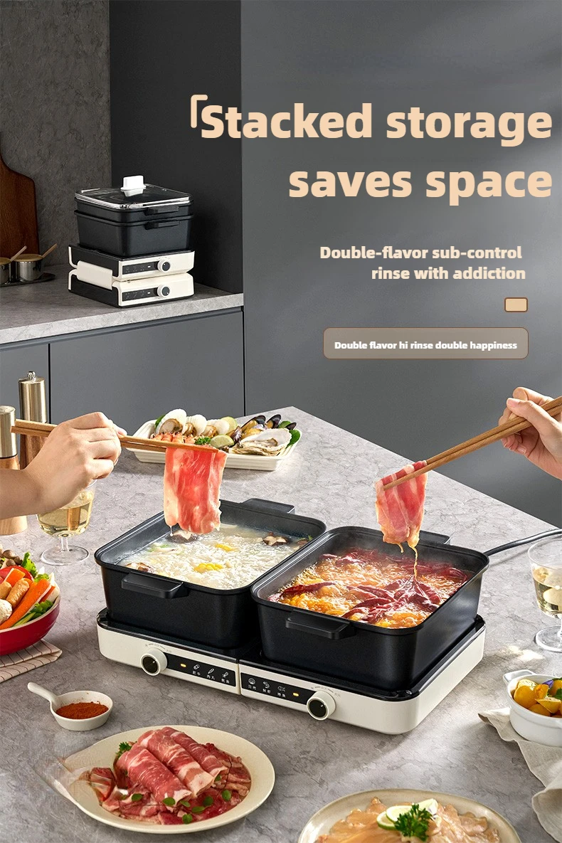 220V 6L Multi-functional Electric Cooker 2 Flavor Hot Pot and Stir-fry with Large Capacity and Separable Inner Pot 2