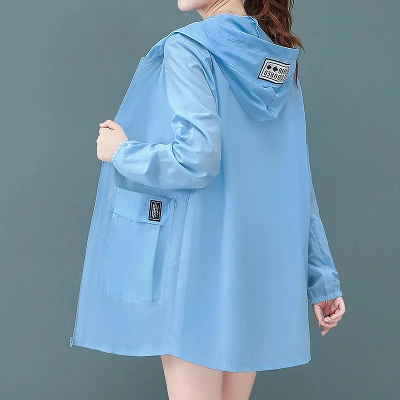 

Sunscreen Clothing Women's New Summer Thin Outdoor Breathable Jacket Fashion Loose Casual Hooded Outwear Female UV Protection
