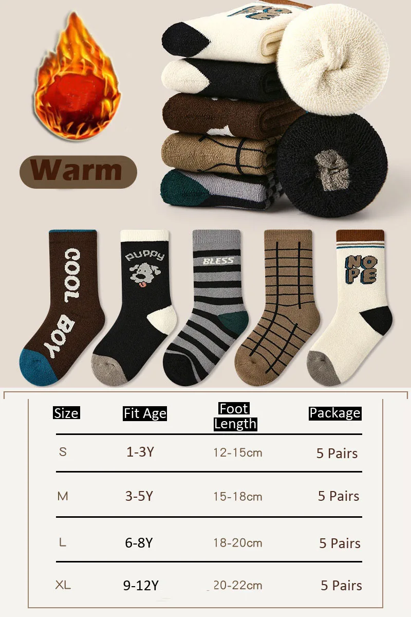 Jungen Socken Winters ocken dicke thermisch warme Baby Kleinkinder Socken Kinder Crew Stiefel Socken Fuzzy Snowboard Socken 5 Paar – Detail 1
