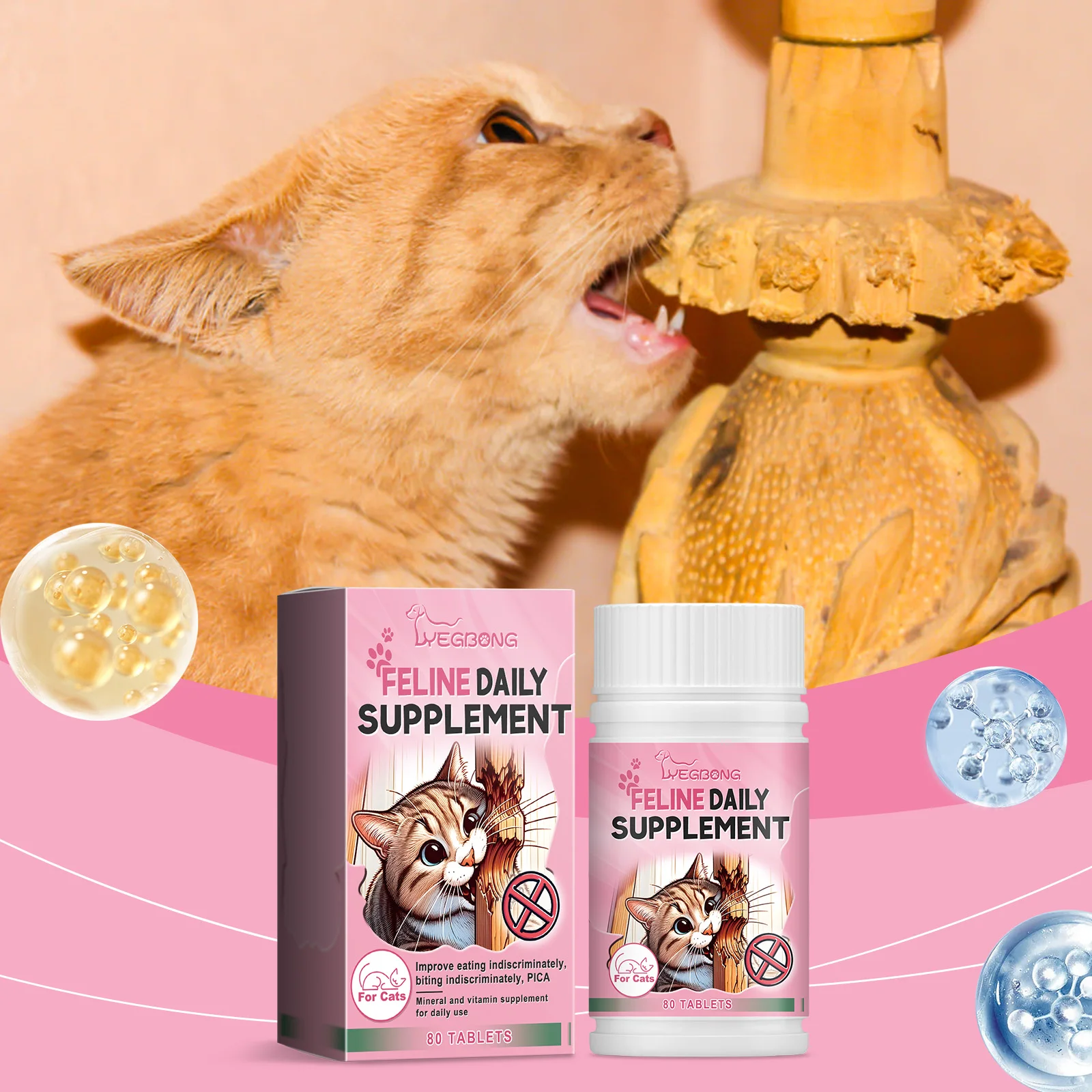Yegbong Pet Multivitamin Tablet,Immune Booster Vitamin Nutritional Supplement For Cats,No Artificial Colors/Preservatives Added