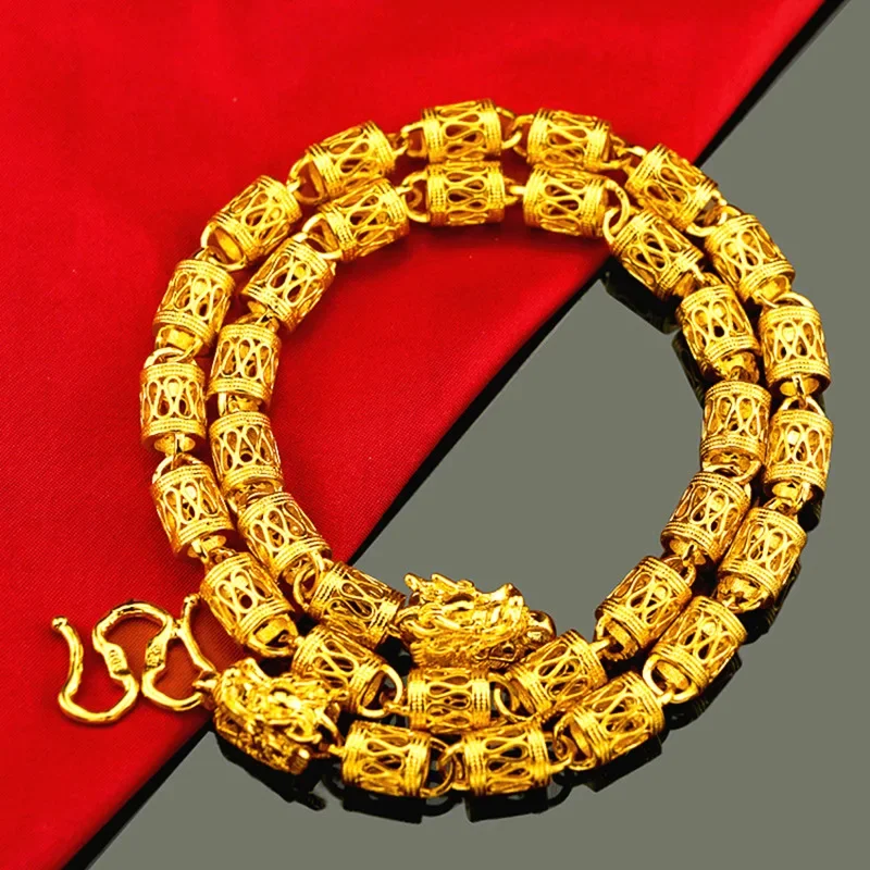 

Creative plated 24K gold faucet necklace men's retro personality jewelry hollow cylindrical barrel bead neck chain men's jewelry
