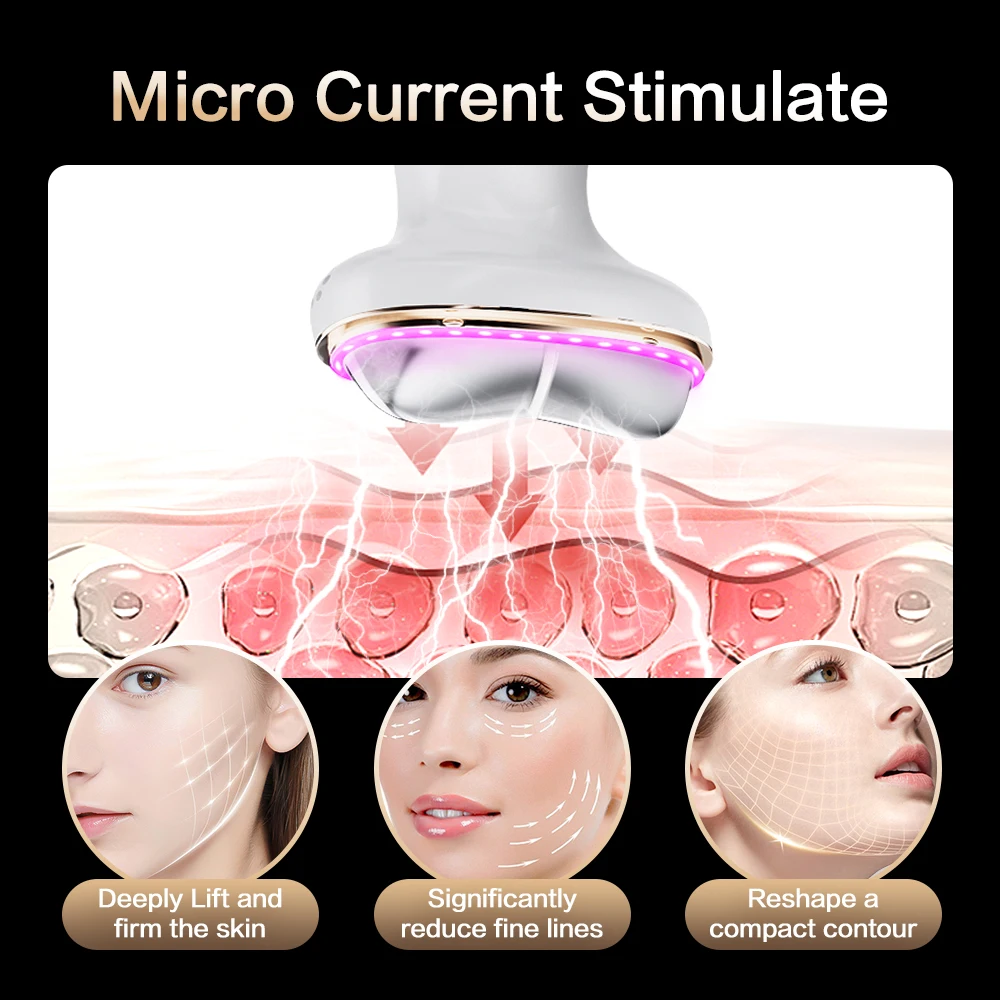 EMS Microcurrent Neck Face Beauty Device LED Skin Rejuvenation Hot Cold Compress Lifting Care Facial Firming Massager Anti-aging