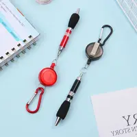 1Pc Metal Retractable Pull Rope Ballpoint Pen Lanyard Key Chain Mountaineering Buckle Stationery Writing Tool School Supplies 2